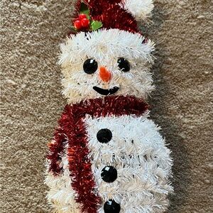 Festive White Snowman Decoration with Red Accents